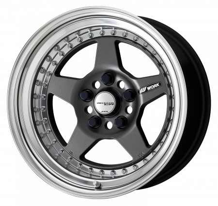 MATT GUNMETAL [MGM] CENTRE DISK, POLISHED ANODIZED STEP RIM WITH CHROME RIVETS