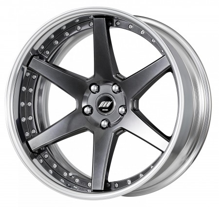 BRILLIANT SILVER BLACK [BSB] DEEP CONCAVE CENTRE DISK, POLISHED ANODIZED FLAT RIM WITH CHROME RIVETS