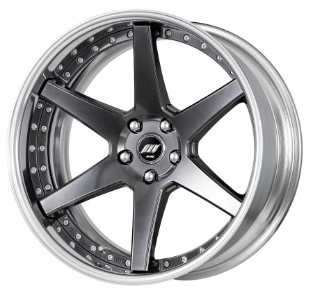 BRILLIANT SILVER BLACK [BSB] DEEP CONCAVE CENTRE DISK, POLISHED ANODIZED FLAT RIM WITH CHROME RIVETS