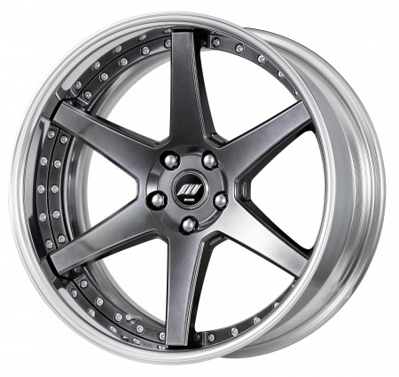 BRILLIANT SILVER BLACK [BSB] MIDDLE CONCAVE CENTRE DISK, POLISHED ANODIZED FLAT RIM WITH CHROME RIVETS