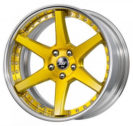 BRUSHED IMPERIAL GOLD [BUI] DEEP CONCAVE CENTRE DISK, POLISHED ANODIZED FLAT RIM WITH CHROME RIVETS