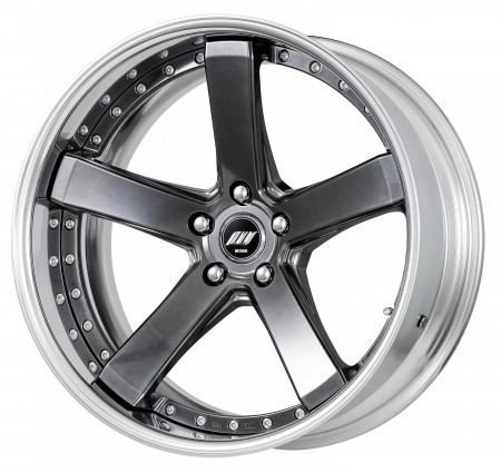 BRILLIANT SILVER BLACK [BSB] DEEP CONCAVE CENTRE DISK, POLISHED ANODIZED FLAT RIM WITH CHROME RIVETS