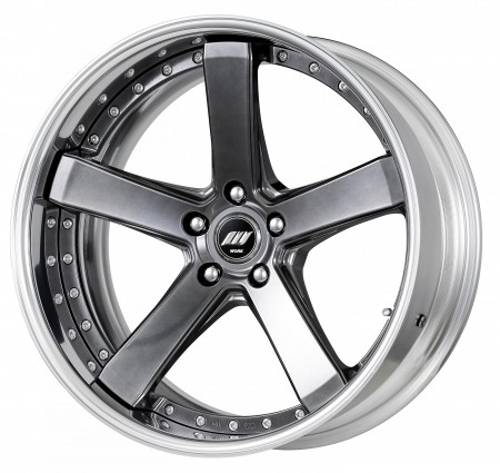 BRILLIANT SILVER BLACK [BSB] MIDDLE CONCAVE CENTRE DISK, POLISHED ANODIZED FLAT RIM WITH CHROME RIVETS