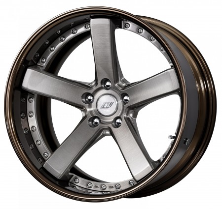 TRANS GRAY BRUSHED [BUA]  DEEP CONCAVE CENTRE DISK, GLOSS BRONZE ANODIZED FLAT RIM WITH CHROME RIVETS