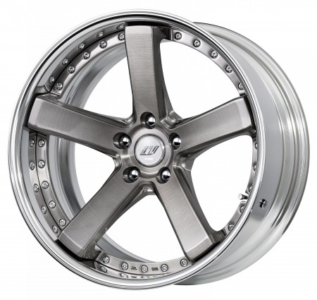 TRANS GRAY BRUSHED [BUA] DEEP CONCAVE CENTRE DISK, POLISHED ANODIZED FLAT RIM WITH CHROME RIVETS