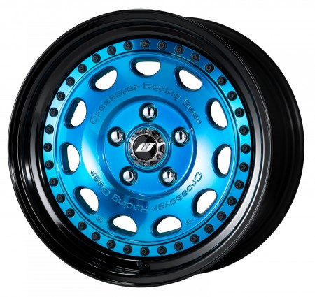 CLEAR BLUE [MCB] CENTRE DISK, GLOSS BLACK ANODIZED STEP RIM WITH BLACK RIVETS