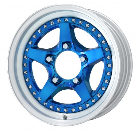 CLEAR BLUE [MCB] CENTRE DISK, POLISHED ANODIZED STEP RIM WITH CHROME RIVETS