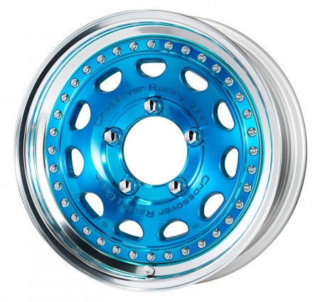 CLEAR BLUE [MCB] CENTRE DISK, POLISHED ANODIZED STEP RIM WITH CHROME RIVETS