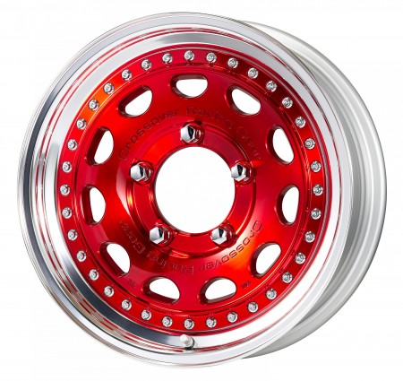 CLEAR RED [MCR] CENTRE DISK, POLISHED ANODIZED STEP RIM WITH CHROME RIVETS