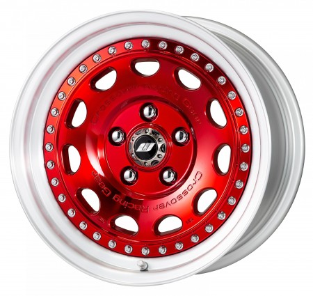 CLEAR RED [MCR] CENTRE DISK, POLISHED ANODIZED STEP RIM WITH CHROME RIVETS