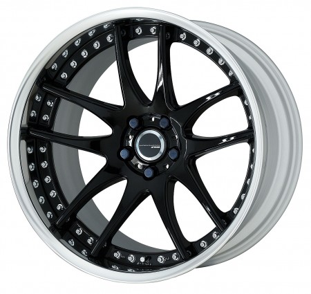 GLOSS BLACK [BLK] DEEP CONCAVE CENTRE DISK, POLISHED ANODIZED FLAT RIM WITH CHROME RIVETS