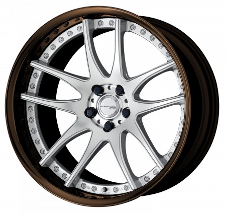 BURNING SILVER [BS] DEEP CONCAVE CENTRE DISK, GLOSS BRONZE ANODIZED FLAT RIM WITH CHROME RIVETS