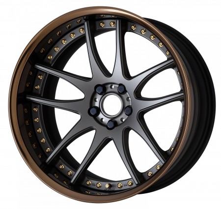 MATT GUNMETAL [MGM] DEEP CONCAVE CENTRE DISK, GLOSS BRONZE ANODIZED FLAT RIM WITH GOLD RIVETS