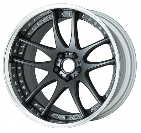 MATT GUNMETAL [MGM] DEEP CONCAVE CENTRE DISK, POLISHED ANODIZED FLAT RIM WITH CHROME RIVETS