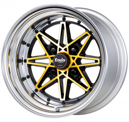 BLACK IMPERIAL GOLD [BPI] CENTRE DISK, POLISHED ANODIZED STEP RIM WITH BLACK RIVETS