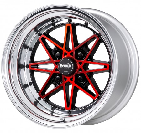 BLACK CLEAR RED [BCR] CENTRE DISK, POLISHED ANODIZED STEP RIM WITH BLACK RIVETS