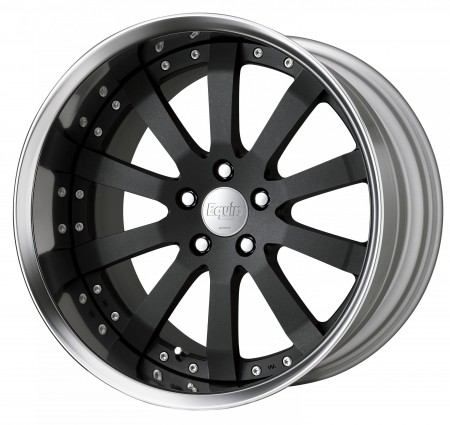 BLACK ANODIZED [SKA/B] CENTRE DISK, POLISHED ANODIZED FLAT RIM WITH CHROME RIVETS