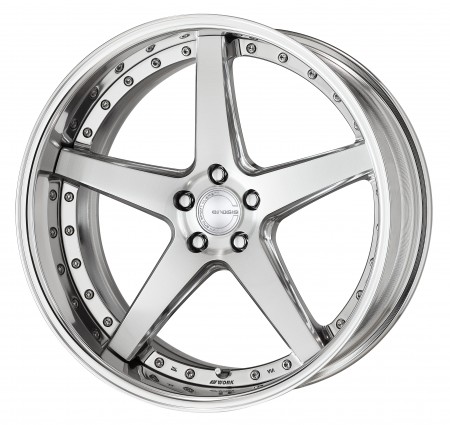 COMPOSITE BUFFING BRUSHED [PBU] MIDDLE CONCAVE CENTRE DISK, POLISHED ANODIZED FLAT RIM WITH CHROME RIVETS