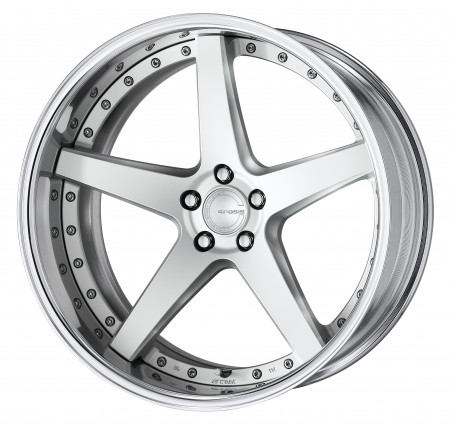 MATT SILVER [MSL] DEEP CONCAVE CENTRE DISK, POLISHED ANODIZED FLAT RIM WITH CHROME RIVETS