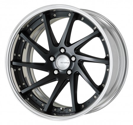 MATT BLACK [MBL] DEEP CONCAVE CENTRE DISK, POLISHED ANODIZED FLAT RIM WITH CHROME RIVETS