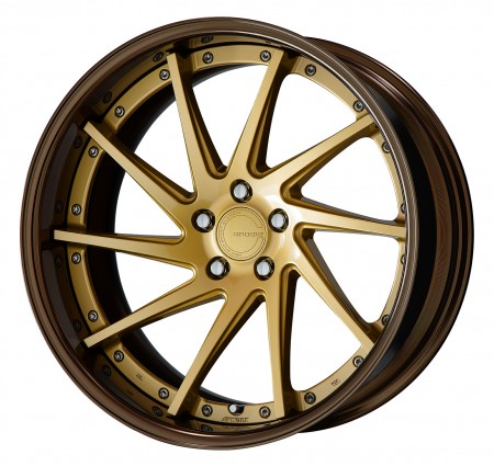GOLD [GLD] DEEP CONCAVE CENTRE DISK, GLOSS BRONZE ANODIZED FLAT RIM WITH CHROME RIVETS