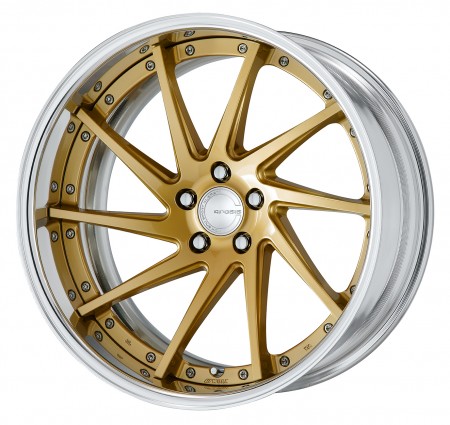 GOLD [GLD] DEEP CONCAVE CENTRE DISK, POLISHED ANODIZED FLAT RIM WITH CHROME RIVETS