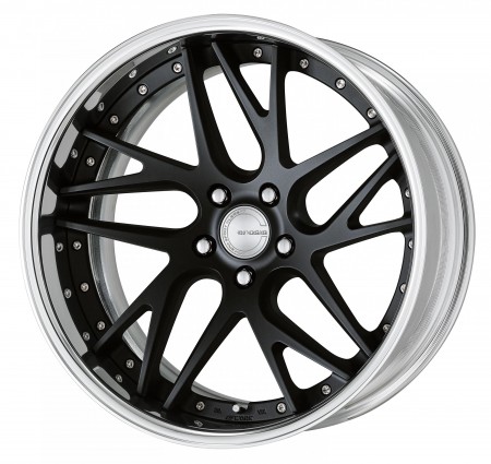 MATT BLACK [MBL] DEEP CONCAVE CENTRE DISK, POLISHED ANODIZED FLAT RIM WITH CHROME RIVETS