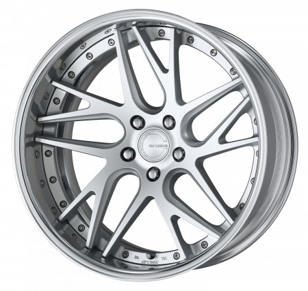 MATT SILVER [MSL] DEEP CONCAVE CENTRE DISK, POLISHED ANODIZED FLAT RIM WITH CHROME RIVETS