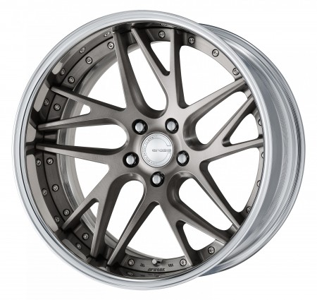 MATT GRAY BRUSHED [MBUA] DEEP CONCAVE CENTRE DISK, POLISHED ANODIZED FLAT RIM WITH CHROME RIVETS