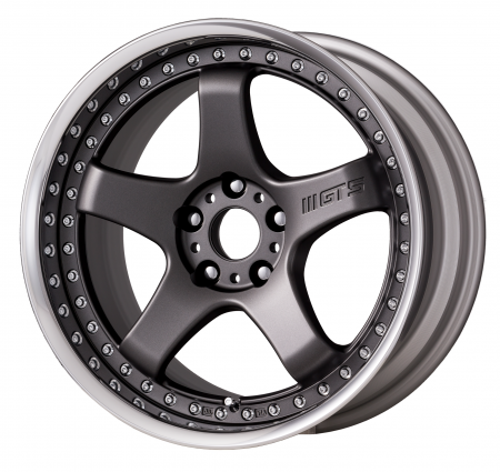 [18 INCH] MATT GUNMETAL [MGM] CENTRE DISK, POLISHED ANODIZED FLAT RIM WITH CHROME RIVETS