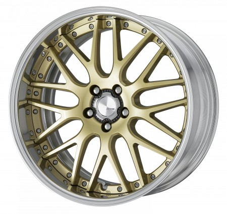 LIGHT METALLIC GOLD [LMG] CENTRE DISK, POLISHED ANODIZED FLAT RIM WITH CHROME RIVETS