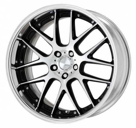 BLACK CUT CLEAR [BP] CENTRE DISK, POLISHED ANODIZED FLAT RIM WITH CHROME RIVETS