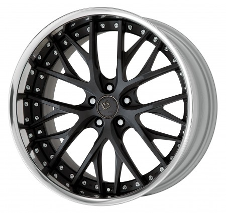 BLACK ANODIZED [SKB] CENTRE DISK, POLISHED ANODIZED FLAT RIM WITH CHROME RIVETS