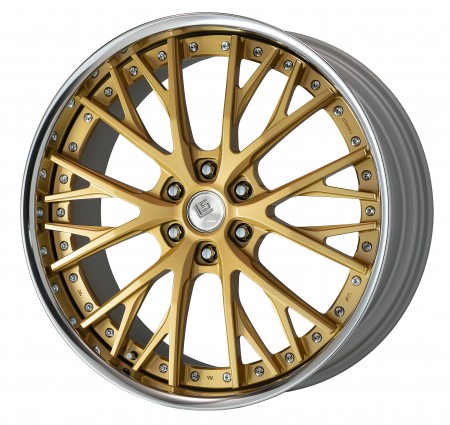 GOLD [GLD] CENTRE DISK, POLISHED ANODIZED FLAT RIM WITH CHROME RIVETS