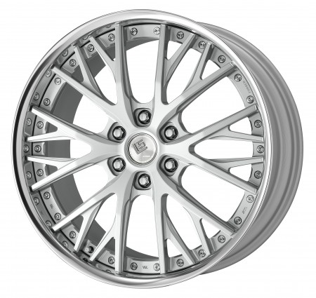 LIGHT GRAY SILVER [LGS] CENTRE DISK, POLISHED ANODIZED FLAT RIM WITH CHROME RIVETS
