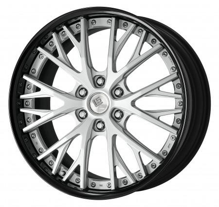 LIGHT GRAY SILVER [LGS] CENTRE DISK, GLOSS BLACK ANODIZED FLAT RIM WITH CHROME RIVETS