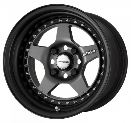 MATT GUNMETAL [MGM] CENTRE DISK, MATT BLACK ANODIZED STEP RIM WITH CHROME RIVETS