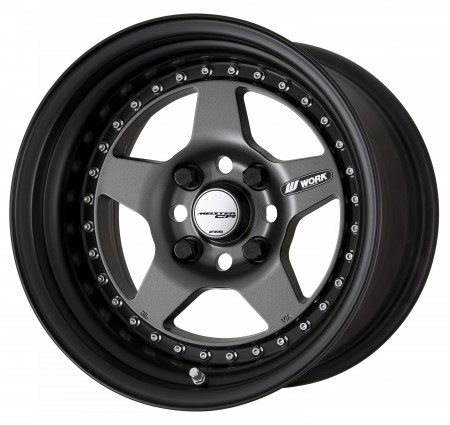 MATT GUNMETAL [MGM] CENTRE DISK, MATT BLACK ANODIZED STEP RIM WITH CHROME RIVETS