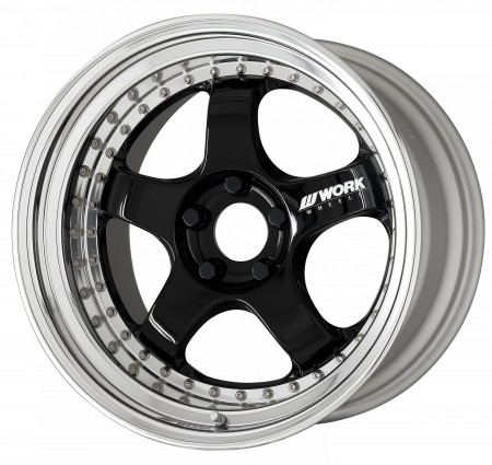 GLOSS BLACK [BLK] CENTRE DISK, POLISHED ANODIZED STEP RIM WITH CHROME RIVETS