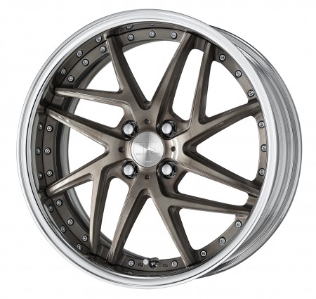TRANS GRAY BRUSHED [BUA] CENTRE DISK, POLISHED ANODIZED FLAT RIM WITH CHROME RIVETS