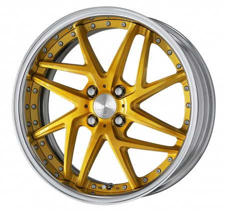 IMPERIAL GOLD BRUSHED [BUI] CENTRE DISK, POLISHED ANODIZED FLAT RIM WITH CHROME RIVETS
