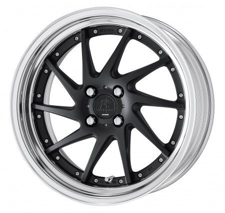 MATT BLACK [MBL] CENTRE DISK, POLISHED ANODIZED STEP RIM WITH CHROME RIVETS