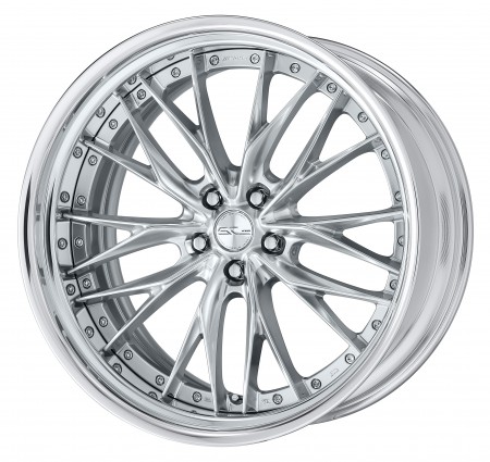 SILKY RICH SILVER [SRS] CENTRE DISK, POLISHED ANODIZED STEP RIM WITH CHROME RIVETS