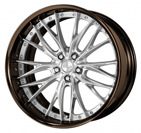 SILKY RICH SILVER [SRS] CENTRE DISK, GLOSS BRONZE ANODIZED FLAT RIM WITH CHROME RIVETS