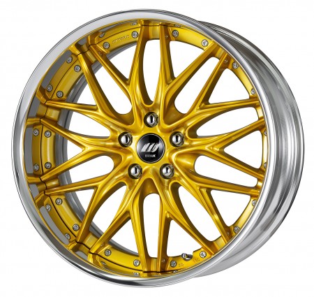 CANDY IMPERIAL GOLD [CIG] CENTRE DISK, POLISHED ANODIZED FLAT RIM WITH CHROME RIVETS