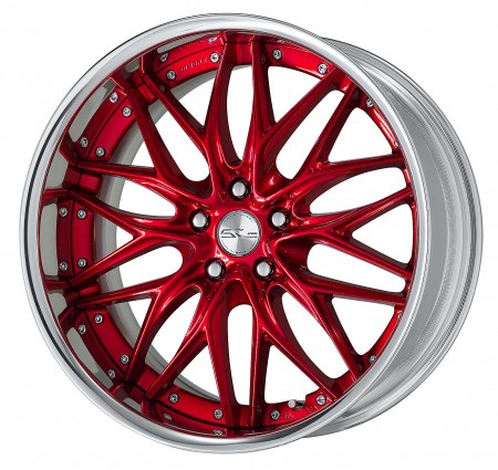 CANDY RED [CAR] CENTRE DISK, POLISHED ANODIZED FLAT RIM WITH CHROME RIVETS