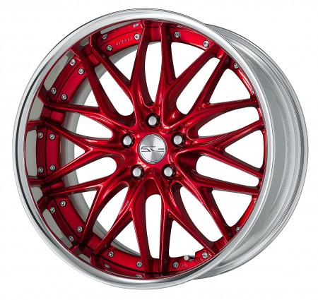 CANDY RED [CAR] CENTRE DISK, POLISHED ANODIZED FLAT RIM WITH CHROME RIVETS