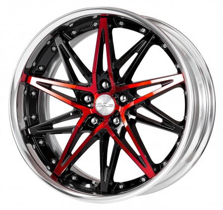 BLACK CLEAR RED [BCR] CENTRE DISK, POLISHED ANODIZED FLAT RIM WITH CHROME RIVETS