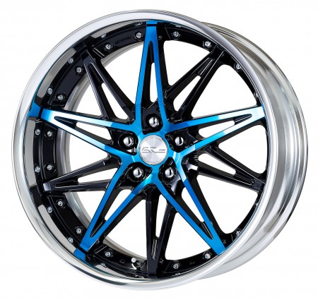 BLACK CLEAR BLUE [BCB] CENTRE DISK, POLISHED ANODIZED FLAT RIM WITH CHROME RIVETS