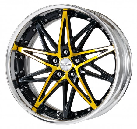 BLACK IMPERIAL GOLD [BPI] CENTRE DISK, POLISHED ANODIZED FLAT RIM WITH CHROME RIVETS